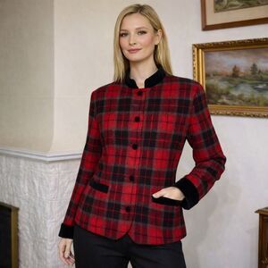 Vintage LizSport Liz Claiborne Tartan Plaid &. Velvet Tuxedo Jacket 40s Style